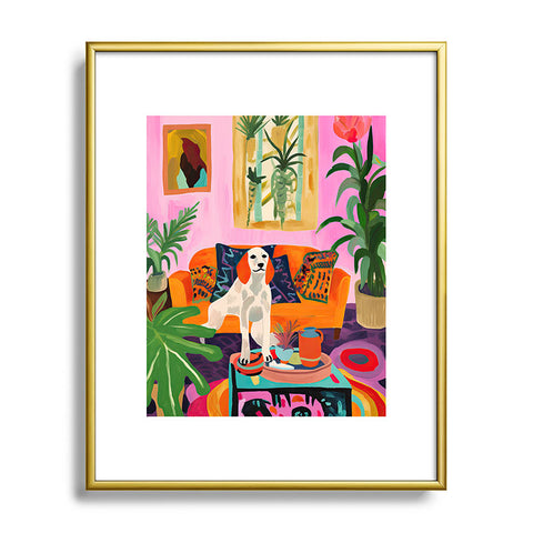 Mambo Art Studio Dog in Boho Living Room Metal Framed Art Print