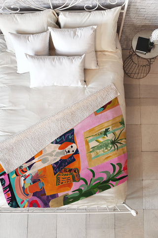 Mambo Art Studio Dog in Boho Living Room Fleece Throw Blanket