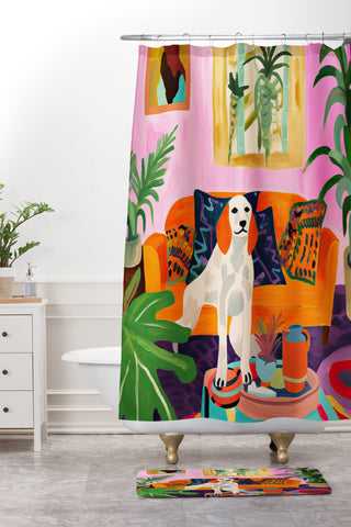 Mambo Art Studio Dog in Boho Living Room Shower Curtain And Mat