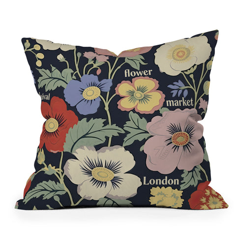 Mambo Art Studio Flower Market Festival London Throw Pillow