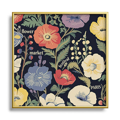 Mambo Art Studio Flower Market Paris Square Metal Framed Art Print