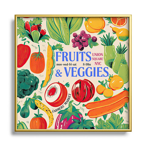 Mambo Art Studio Fruits Veg Mkt New York Square Metal Framed Art Print