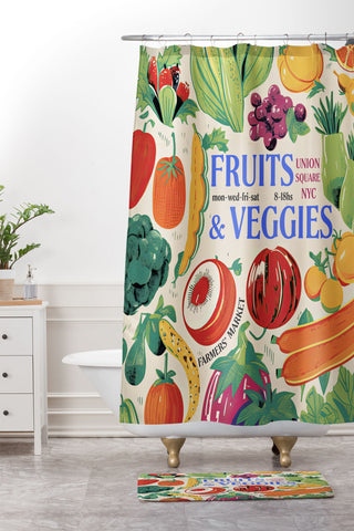 Mambo Art Studio Fruits Veg Mkt New York Shower Curtain And Mat