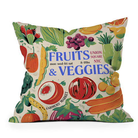 Mambo Art Studio Fruits Veg Mkt New York Throw Pillow