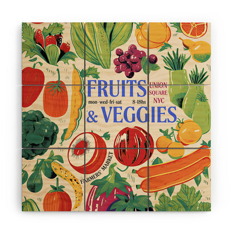 Mambo Art Studio Fruits Veg Mkt New York Wood Wall Mural