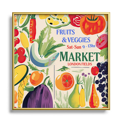 Mambo Art Studio Fruits Vegs Mkt London Fields Square Metal Framed Art Print