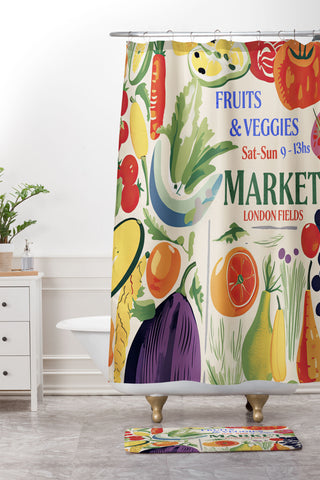 Mambo Art Studio Fruits Vegs Mkt London Fields Shower Curtain And Mat