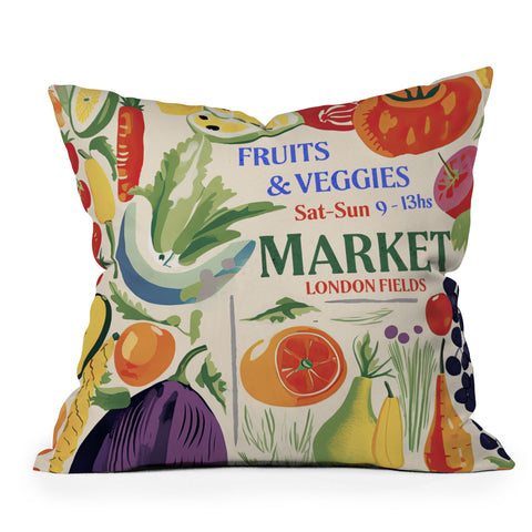 Mambo Art Studio Fruits Vegs Mkt London Fields Throw Pillow