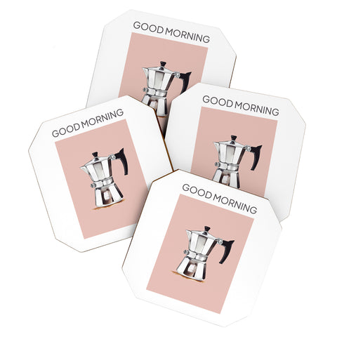 Mambo Art Studio Italian Coffee Maker Pink Coaster Set