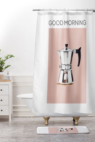 Mambo Art Studio Italian Coffee Maker Pink Shower Curtain And Mat