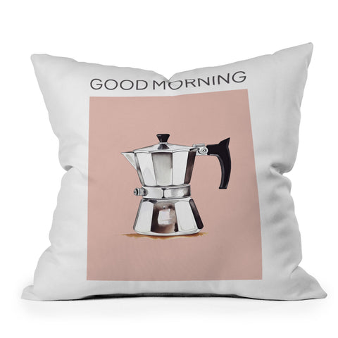 Mambo Art Studio Italian Coffee Maker Pink Outdoor Throw Pillow