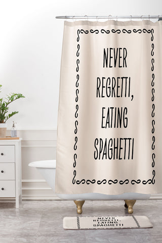 Mambo Art Studio Never Regretti Spaguetti Shower Curtain And Mat