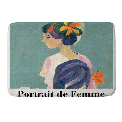 Mambo Art Studio portrait de femme flowers Memory Foam Bath Mat