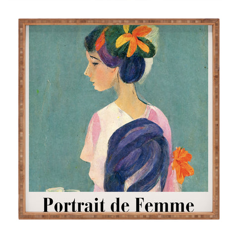 Mambo Art Studio portrait de femme flowers Square Tray