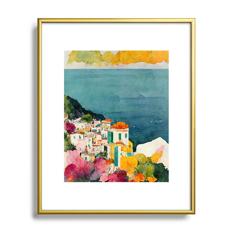 Mambo Art Studio Positano Watercolour Metal Framed Art Print