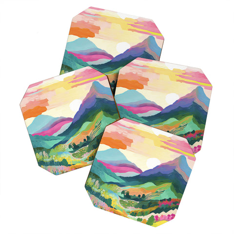 Mambo Art Studio Rainbow Mountain Painting Coaster Set