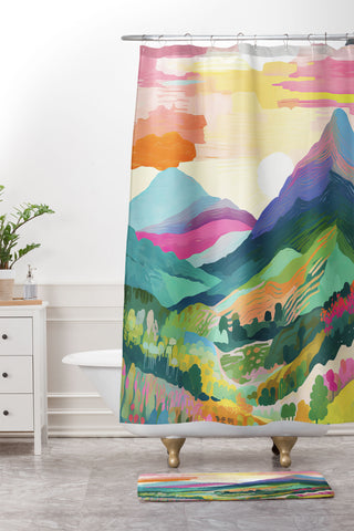 Mambo Art Studio Rainbow Mountain Painting Shower Curtain And Mat