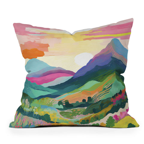 Mambo Art Studio Rainbow Mountain Painting Outdoor Throw Pillow