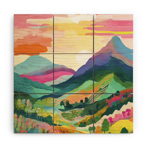 Mambo Art Studio Rainbow Mountain Painting Wood Wall Mural