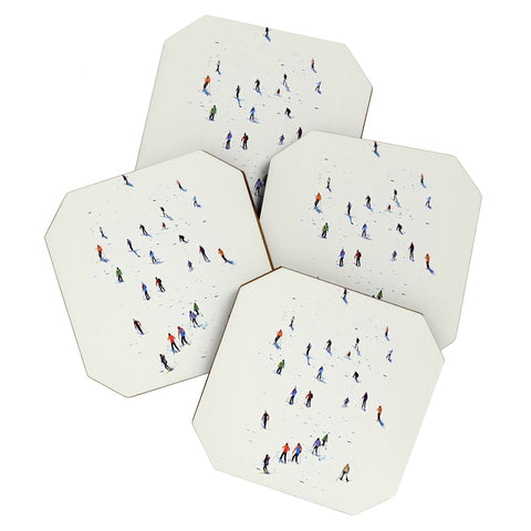 Mambo Art Studio Skiers In Crayon Coaster Set
