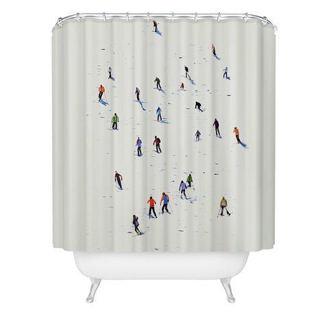 Mambo Art Studio Skiers In Crayon Shower Curtain