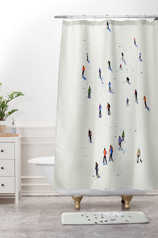 Mambo Art Studio Skiers In Crayon Shower Curtain And Mat