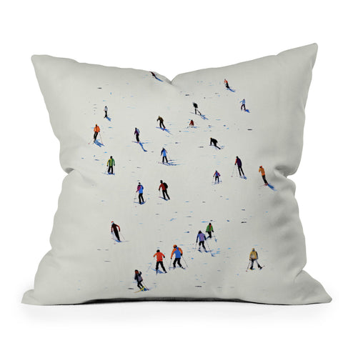 Mambo Art Studio Skiers In Crayon Throw Pillow