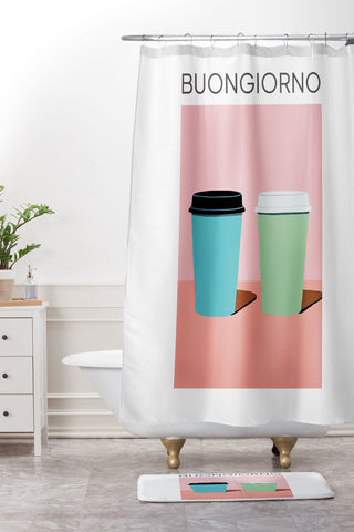 Mambo Art Studio Take away coffee Buongiorno Shower Curtain And Mat