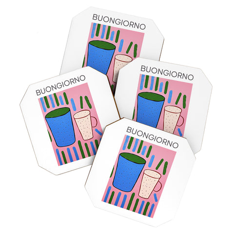 Mambo Art Studio Tea Coffee cups Buongiorno Coaster Set