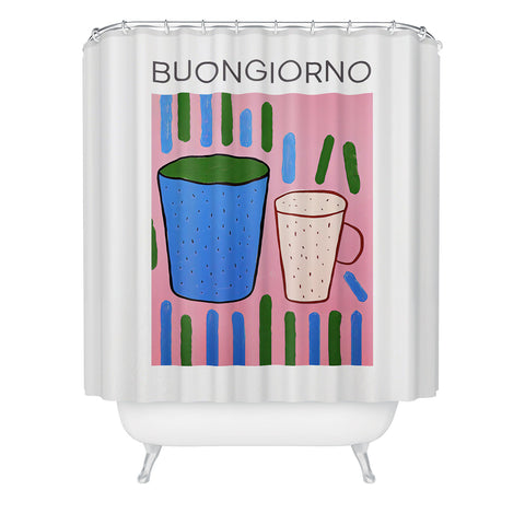 Mambo Art Studio Tea Coffee cups Buongiorno Shower Curtain