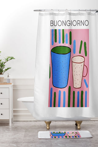 Mambo Art Studio Tea Coffee cups Buongiorno Shower Curtain And Mat