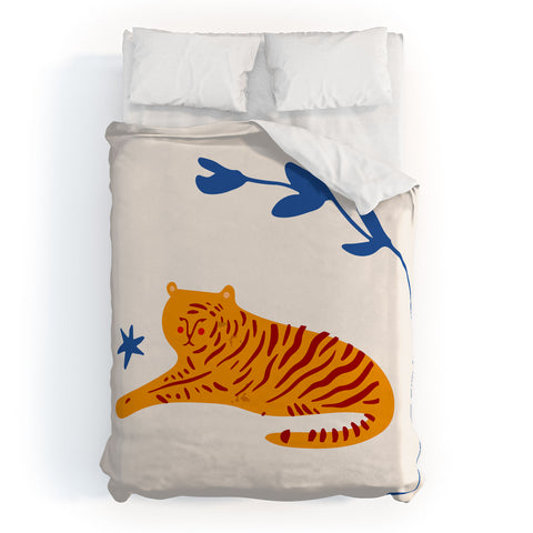 Mambo Art Studio Tiger and Leaf Duvet Cover