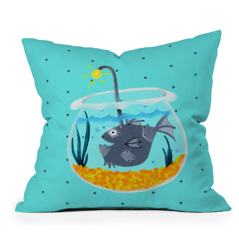 Mandy Hazell Fish Bot Outdoor Throw Pillow