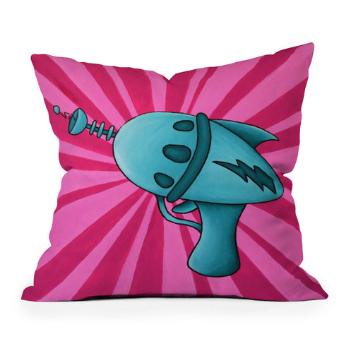 Mandy Hazell Pew Pew Teal Outdoor Throw Pillow