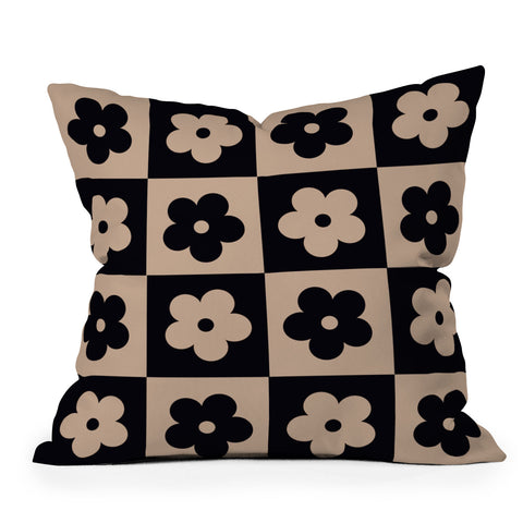 MariaMariaCreative Bloom Check Tan Outdoor Throw Pillow
