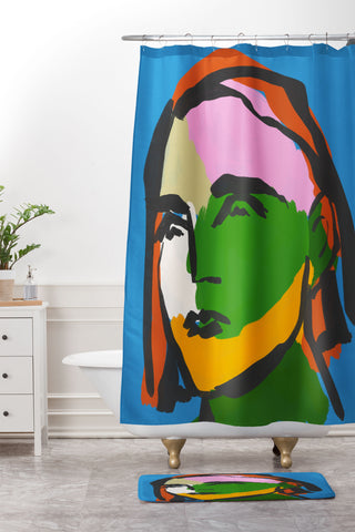 Marin Vaan Zaal Asceline in Blue Modern female Shower Curtain And Mat