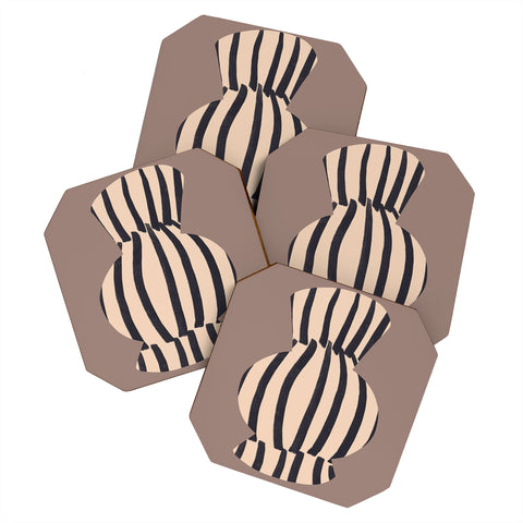 Marin Vaan Zaal Earth Tone Modern Vase Illustration Coaster Set
