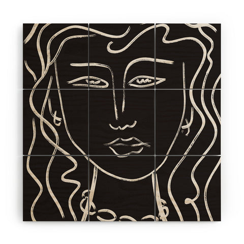 Marin Vaan Zaal Hellen Modernist Line Portrait Wood Wall Mural