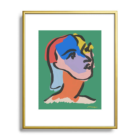 Marin Vaan Zaal Ninette on Green modern minim Metal Framed Art Print