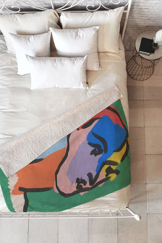 Marin Vaan Zaal Ninette on Green modern minim Fleece Throw Blanket