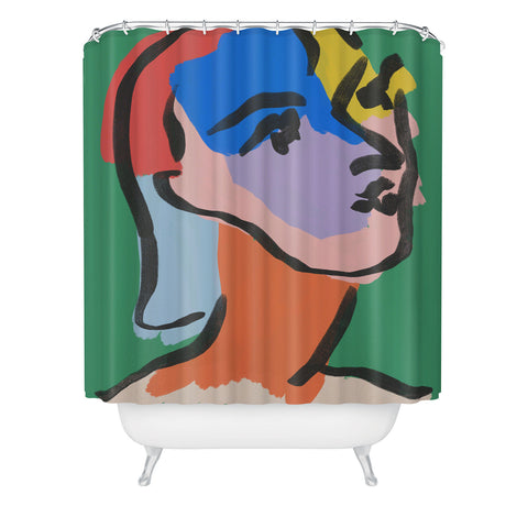 Marin Vaan Zaal Ninette on Green modern minim Shower Curtain