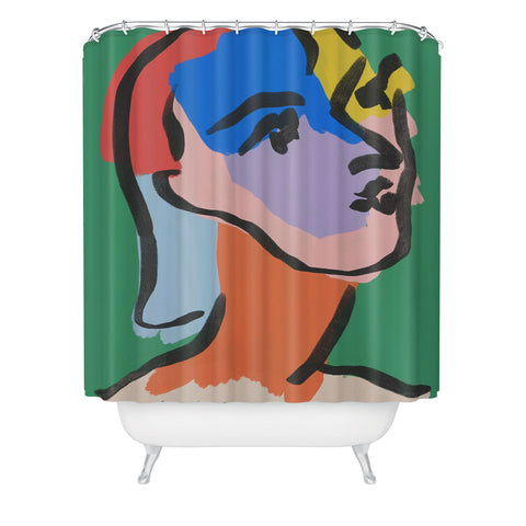 Marin Vaan Zaal Ninette on Green modern minim Shower Curtain
