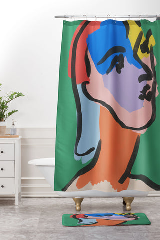 Marin Vaan Zaal Ninette on Green modern minim Shower Curtain And Mat