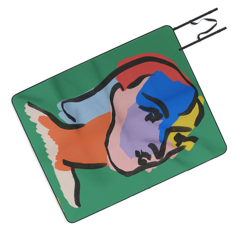 Marin Vaan Zaal Ninette on Green modern minim Picnic Blanket