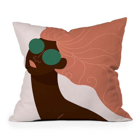 Maritza Lisa Abstract Woman Green Sunglasses Outdoor Throw Pillow