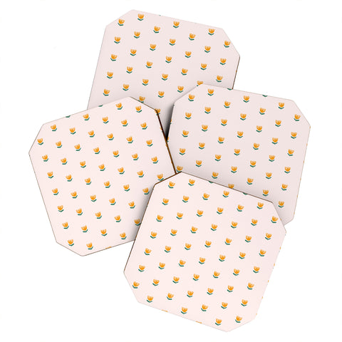 Maritza Lisa Abstract Yellow Tulip Pink Coaster Set