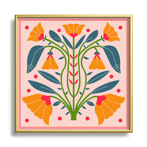 Maritza Lisa Art Nouveau Symmetric Buttercups Square Metal Framed Art Print
