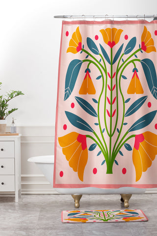 Maritza Lisa Art Nouveau Symmetric Buttercups Shower Curtain And Mat