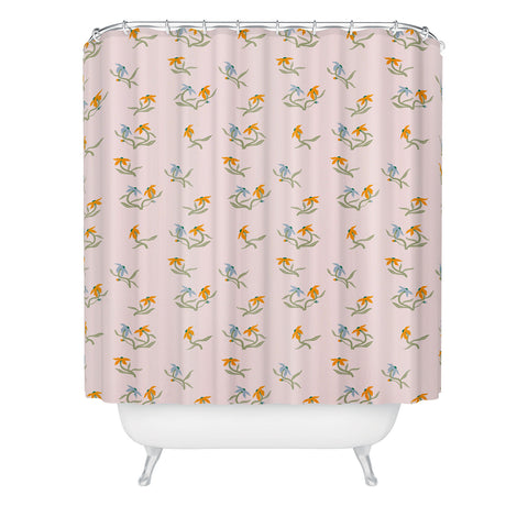 Maritza Lisa Blush Botanica Floral Pattern Shower Curtain