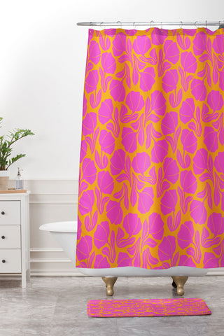 Maritza Lisa Boho Blooms Hot Pink Shower Curtain And Mat